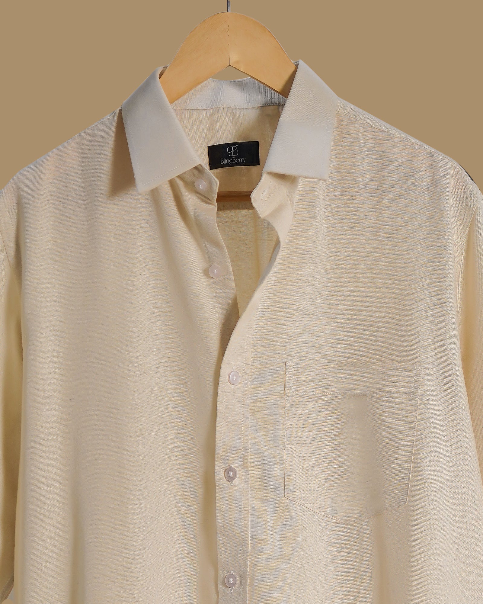 Beige plain Linen Shirt