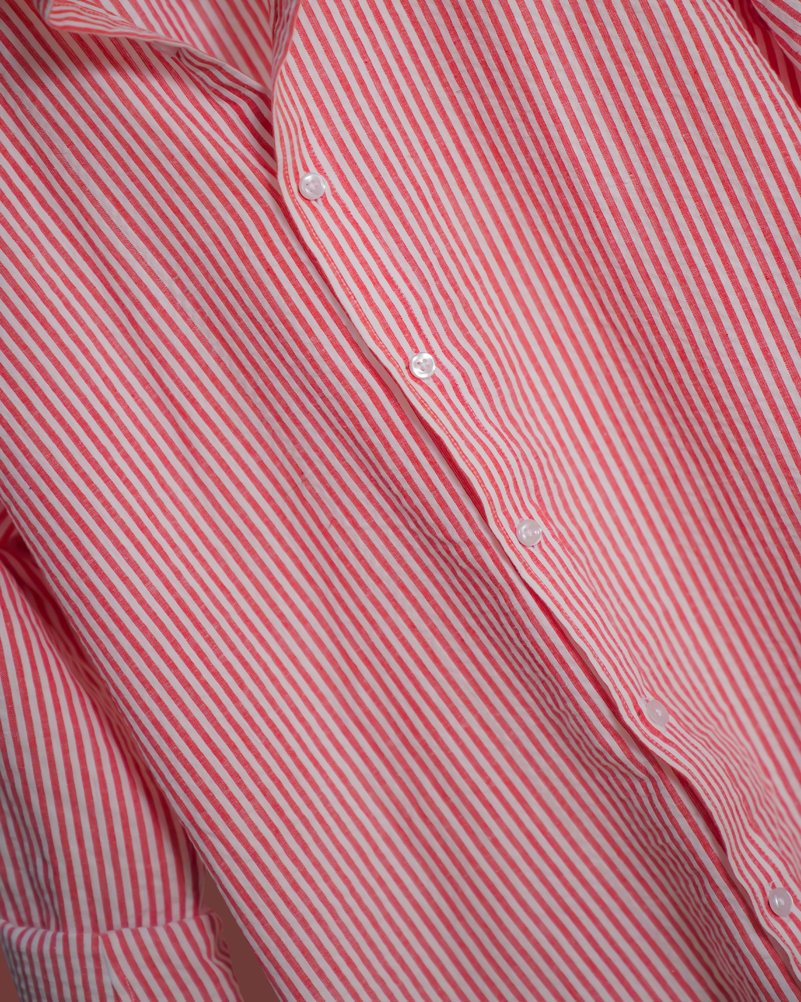 Red & White Thin Stripes Sher Shakkar Fabric Shirt