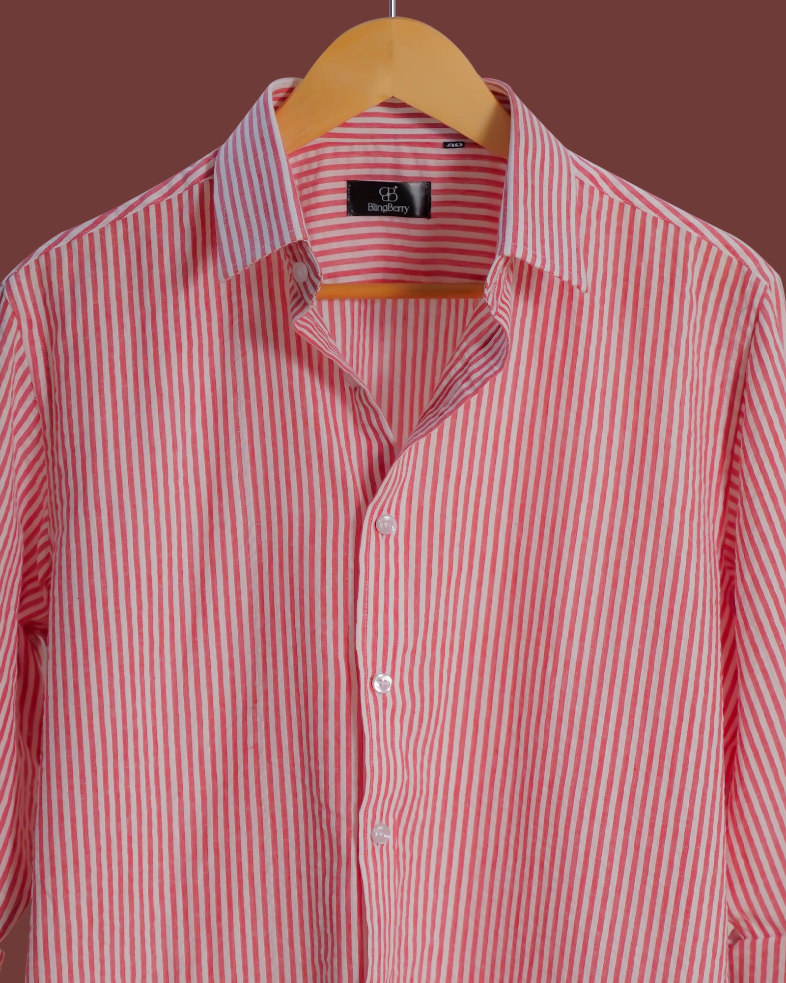 Red & White Thin Stripes Sher Shakkar Fabric Shirt
