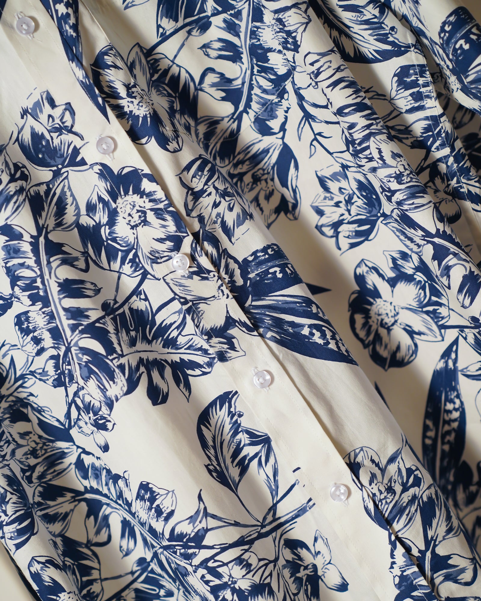 White & Navy Floral Cotton Shirt