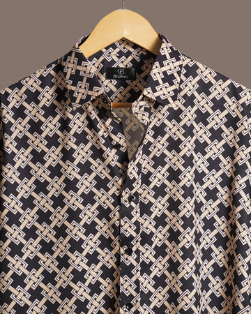 Geometric Print Heavy Satin Shirt
