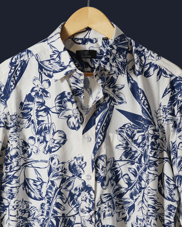 White & Navy Floral Cotton Shirt