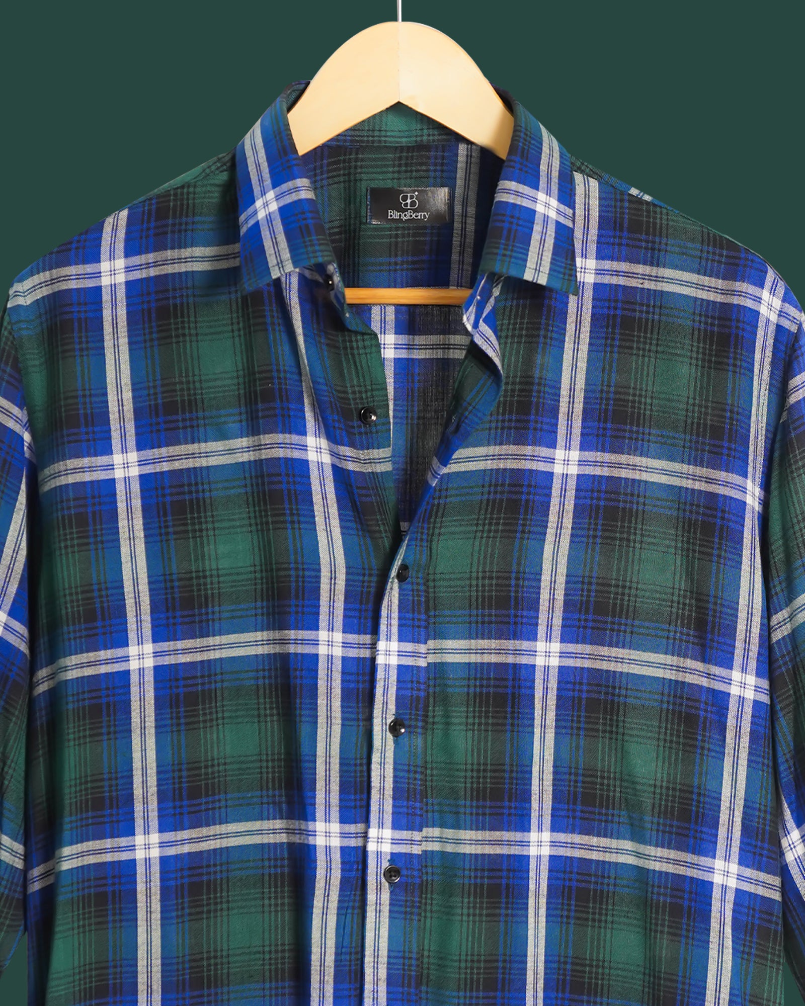 Blue Green and black gradient check shirt