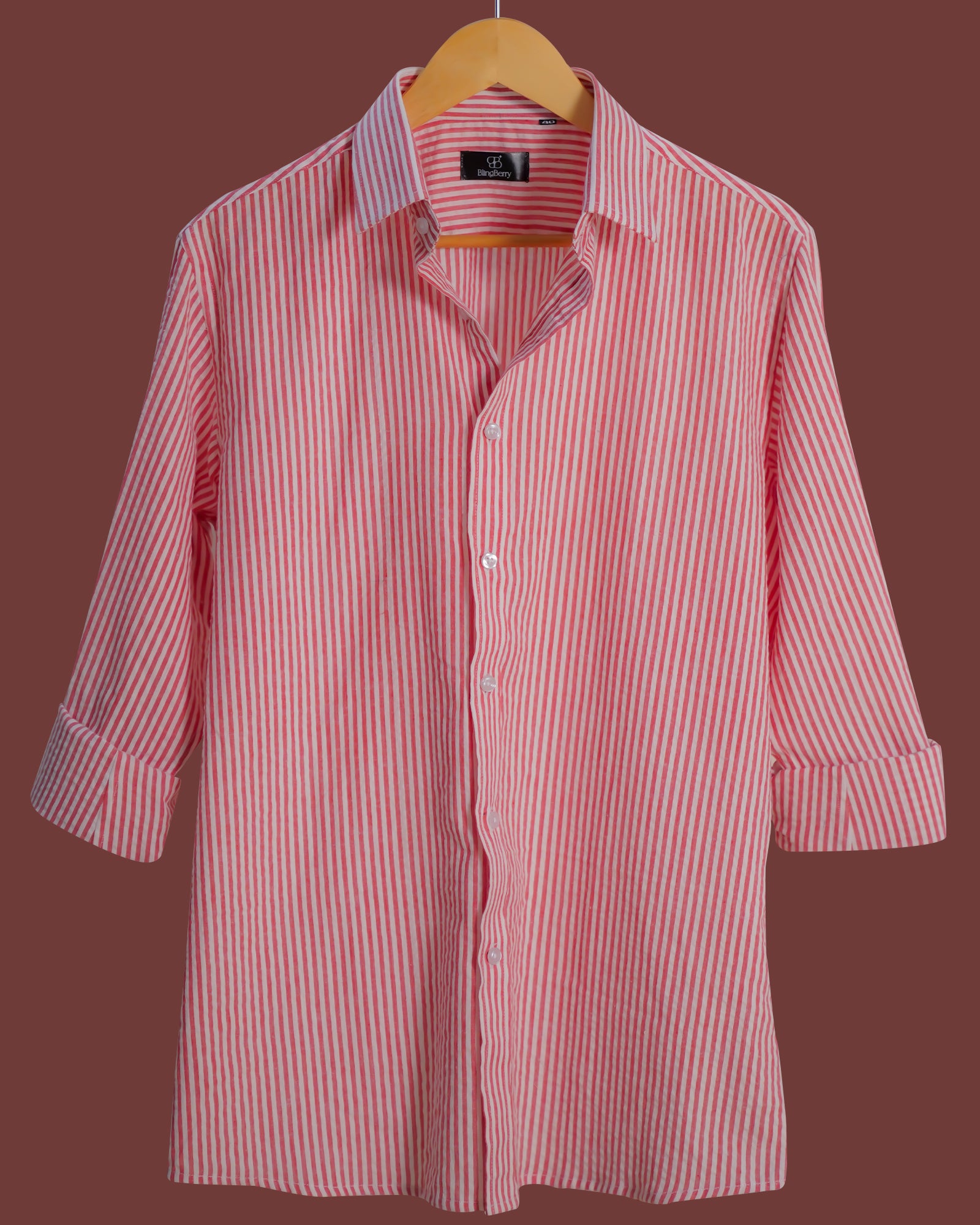Red & White Thin Stripes Sher Shakkar Fabric Shirt