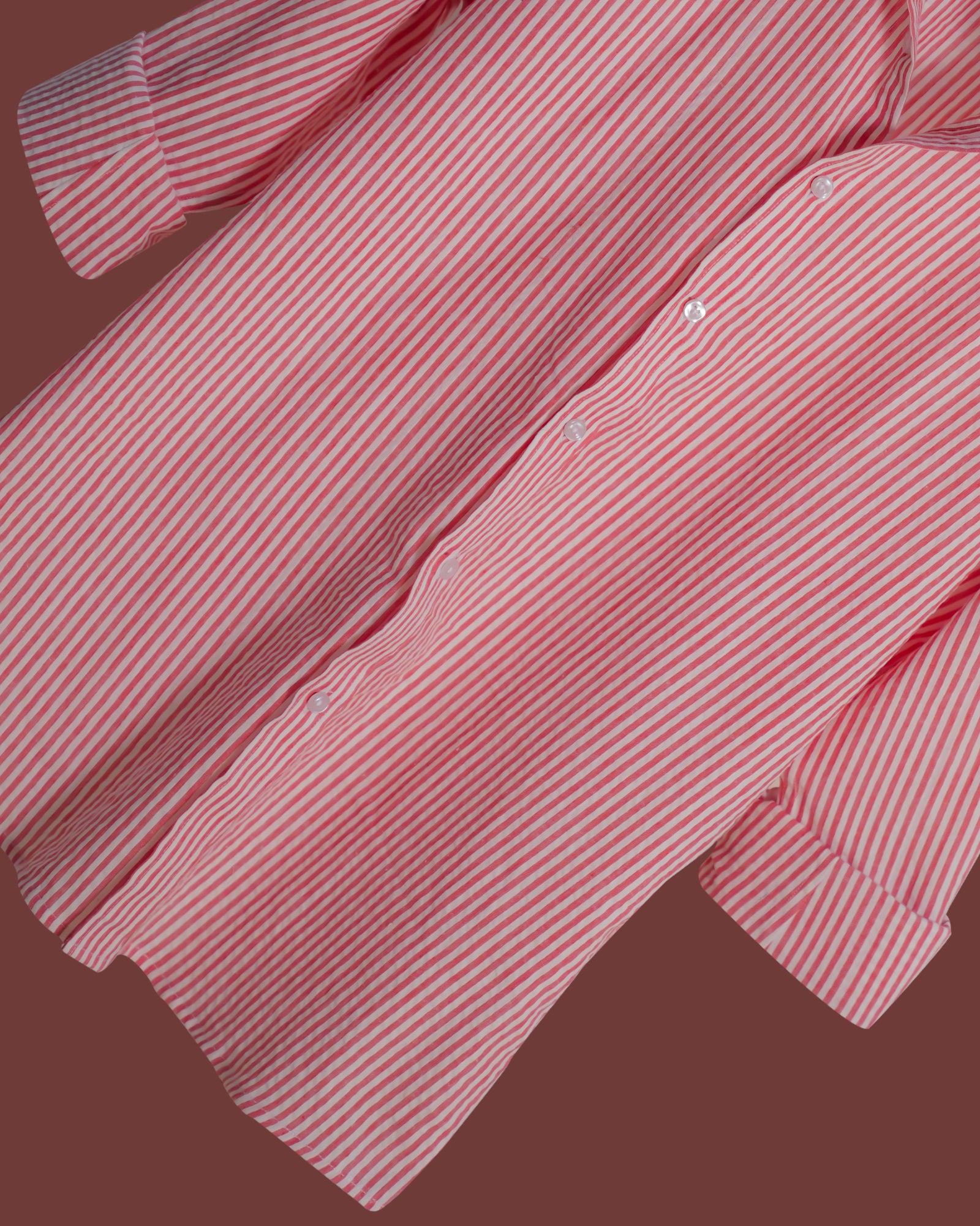 Red & White Thin Stripes Sher Shakkar Fabric Shirt