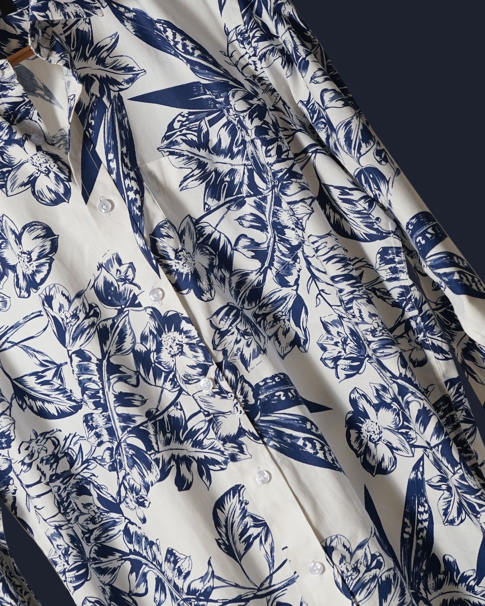 White & Navy Floral Cotton Shirt