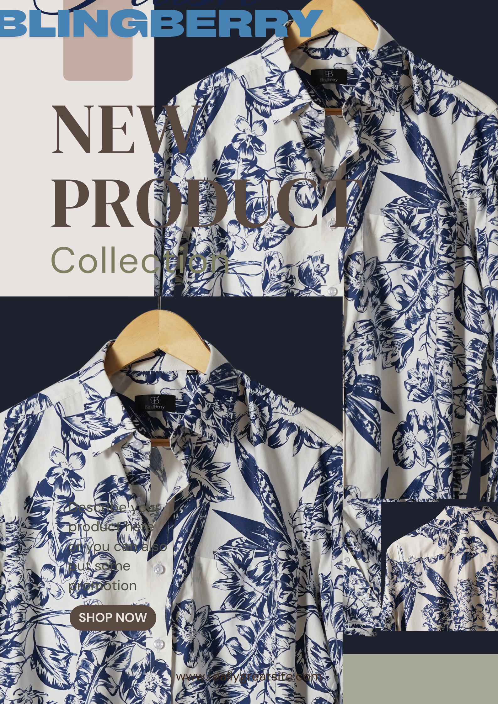 White & Navy Floral Cotton Shirt