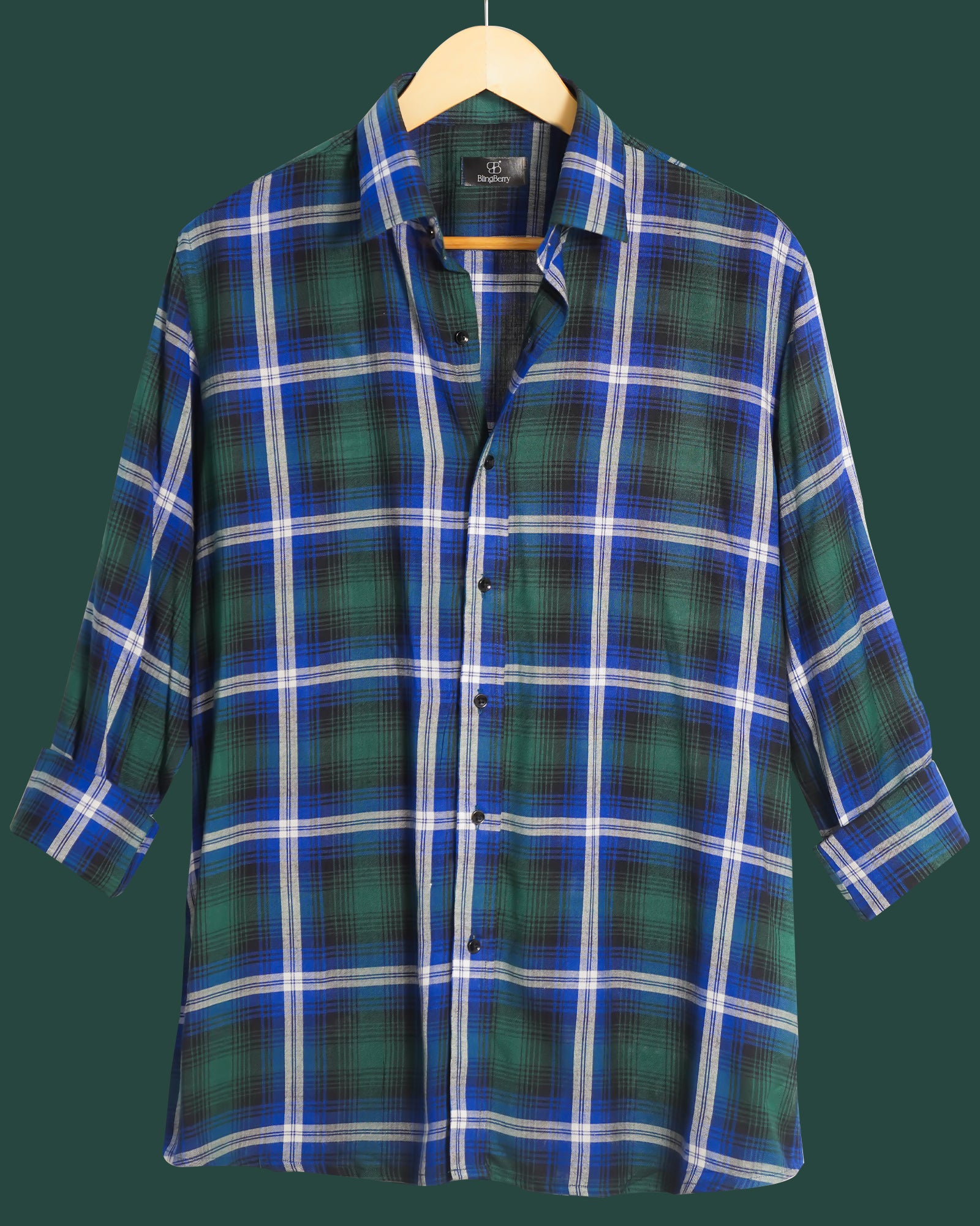 Blue Green and black gradient check shirt