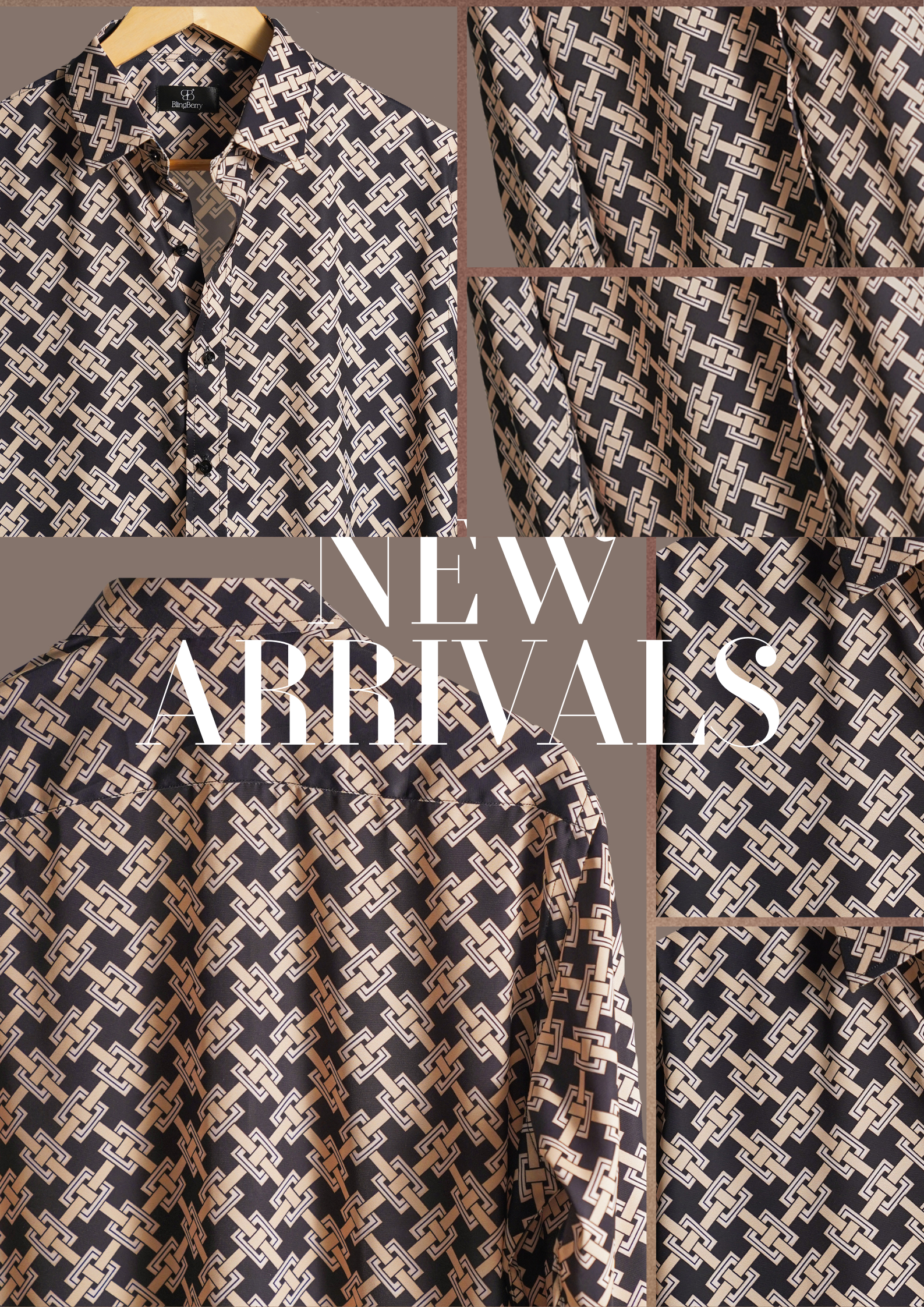 Geometric Print Heavy Satin Shirt