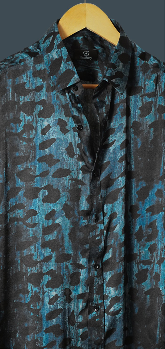 Electric Blue & Black Leopard Printed Shirt